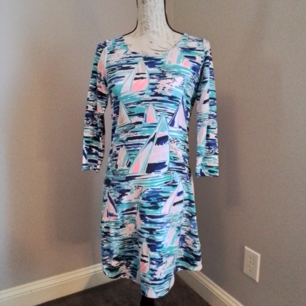 Lilly Pulitzer Tammy UPF 50+ Pier Pressure Print 3/4 Sleeve Dress Multicolor  XS - Picture 6 of 12